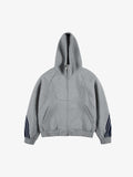 Striped Patchwork Boxy Fit Zip-Up Hoodie