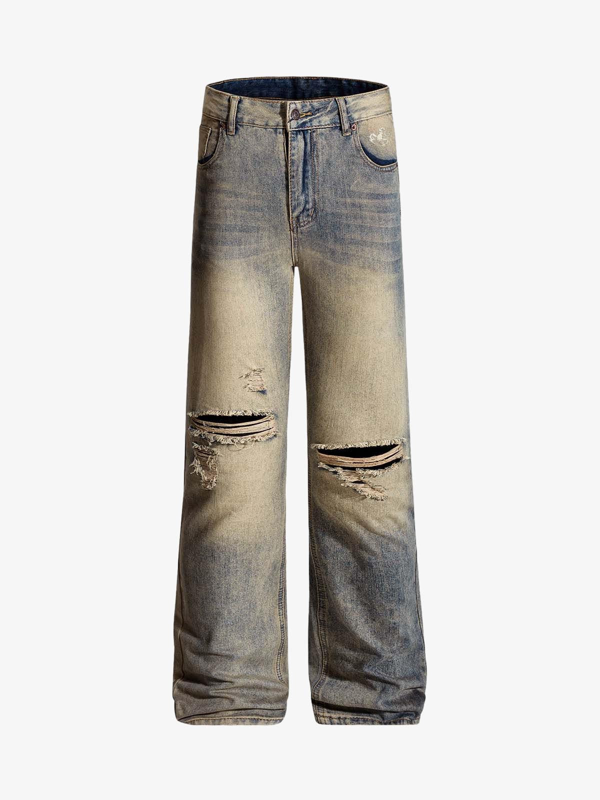 Calça Pavtros Distressed Ripped Wide Leg