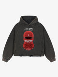 Retro Bandit Hat Graphic Distressed Cropped Hoodie