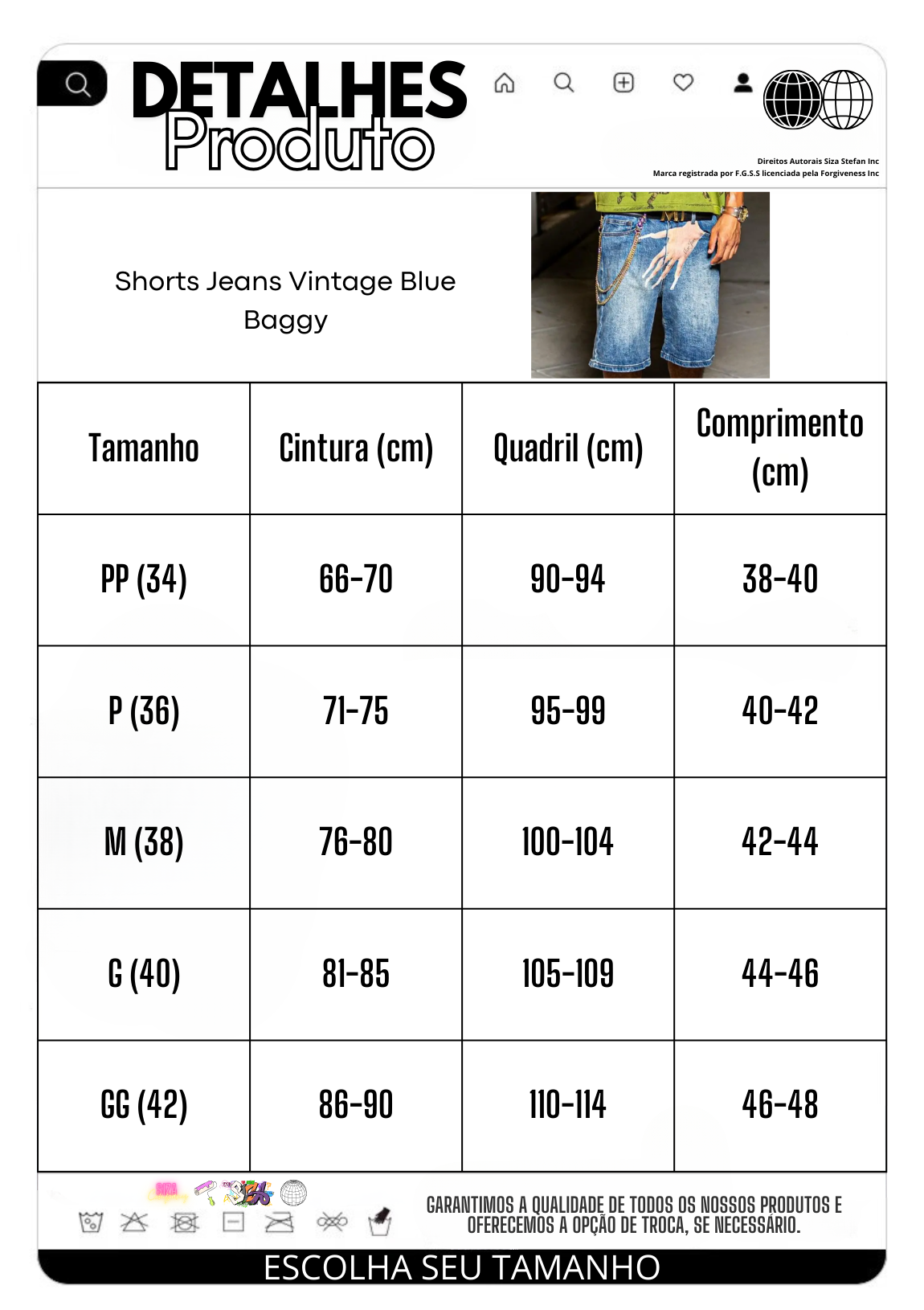 Short Pavtros Jeans Vintage Blue Baggy - foto 14