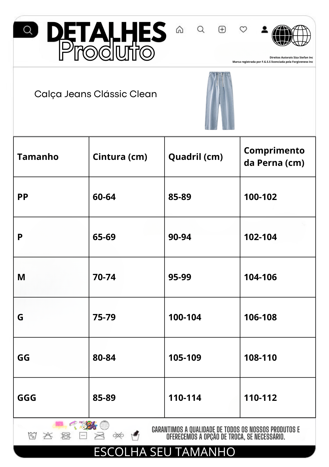 Calça Pavtros Jeans Clássic Clean