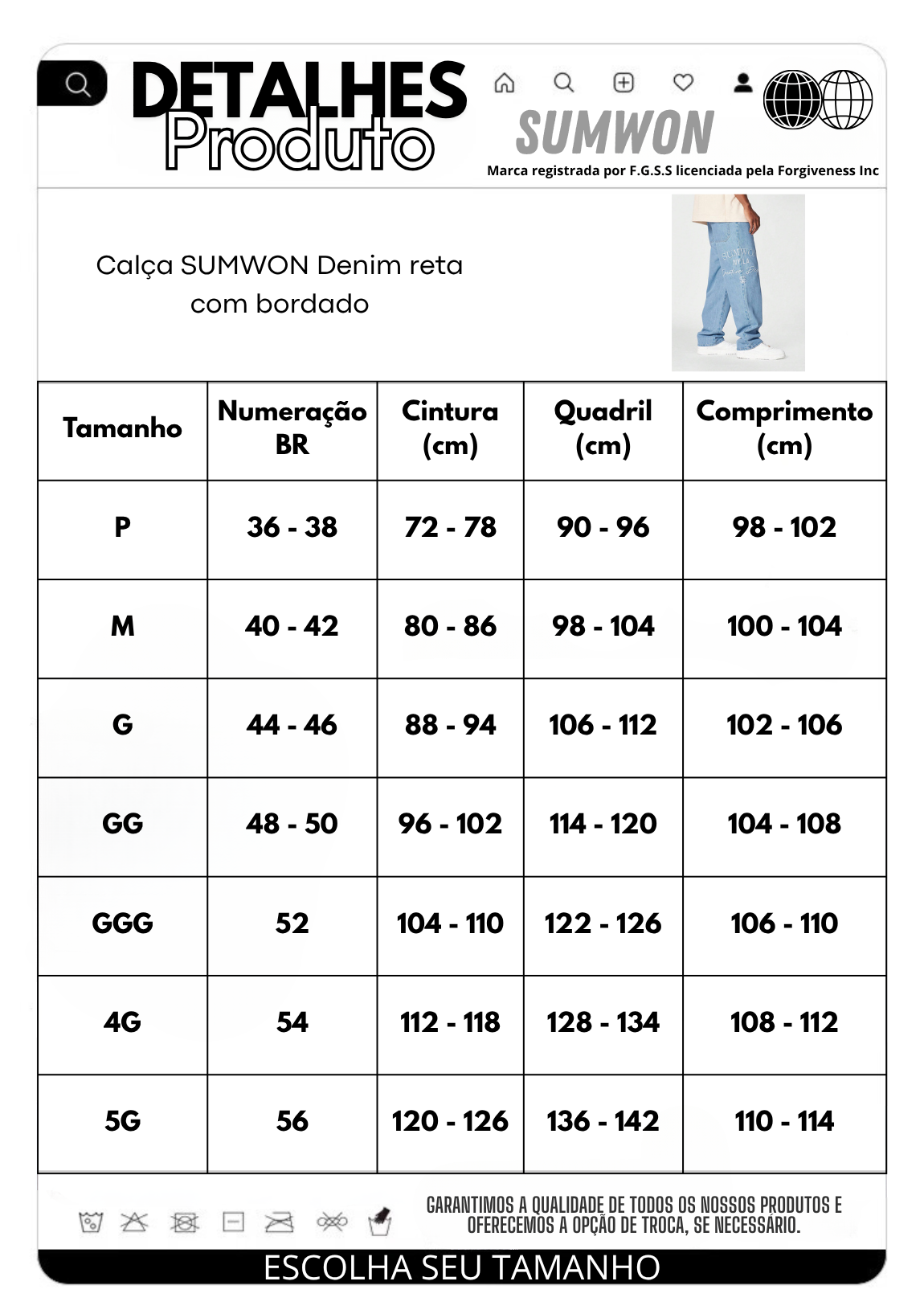 Calça Pavtros Denim reta com bordado
