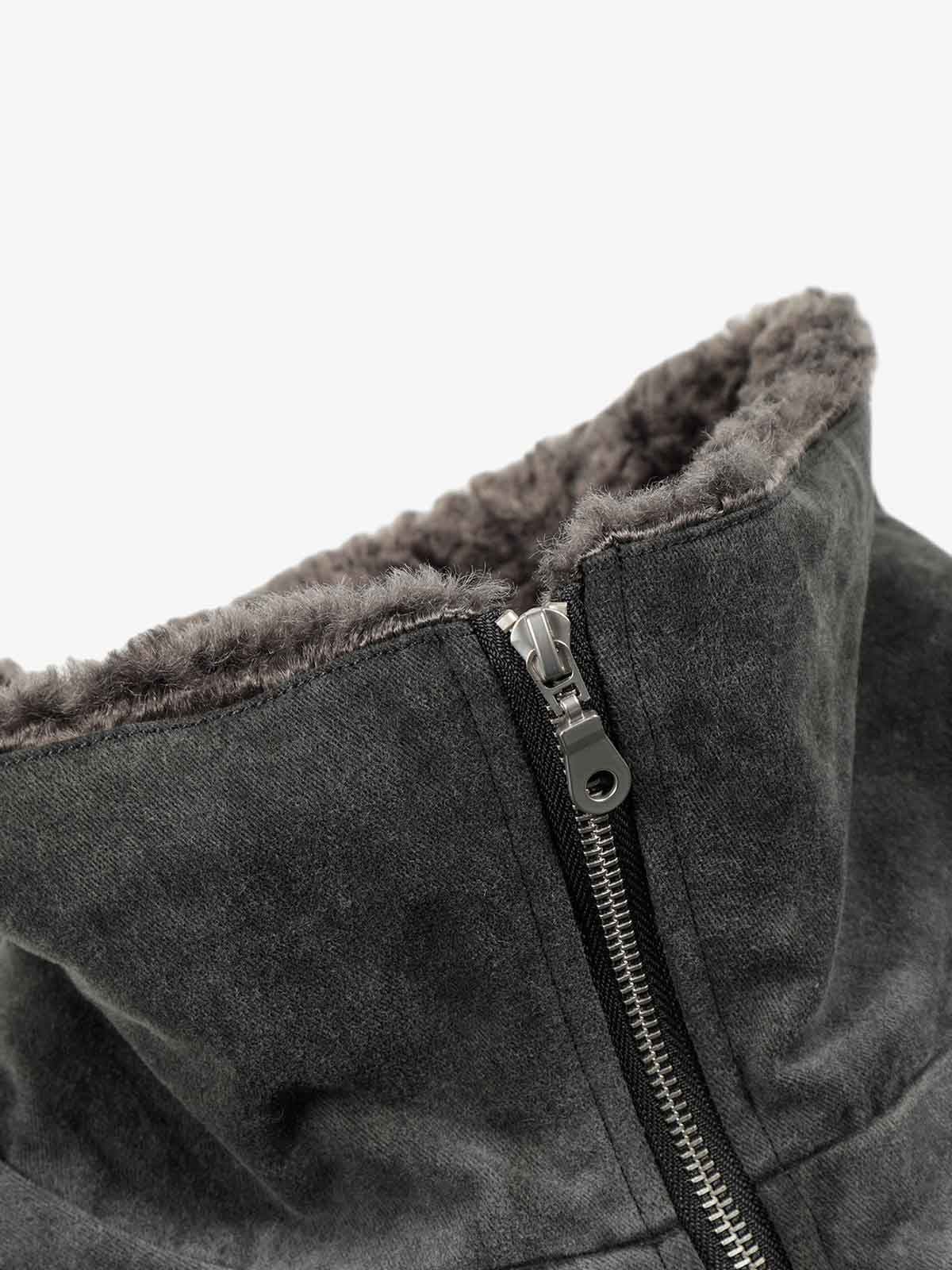 Jaqueta Pavtros Distressed Pleated Shearling Collar