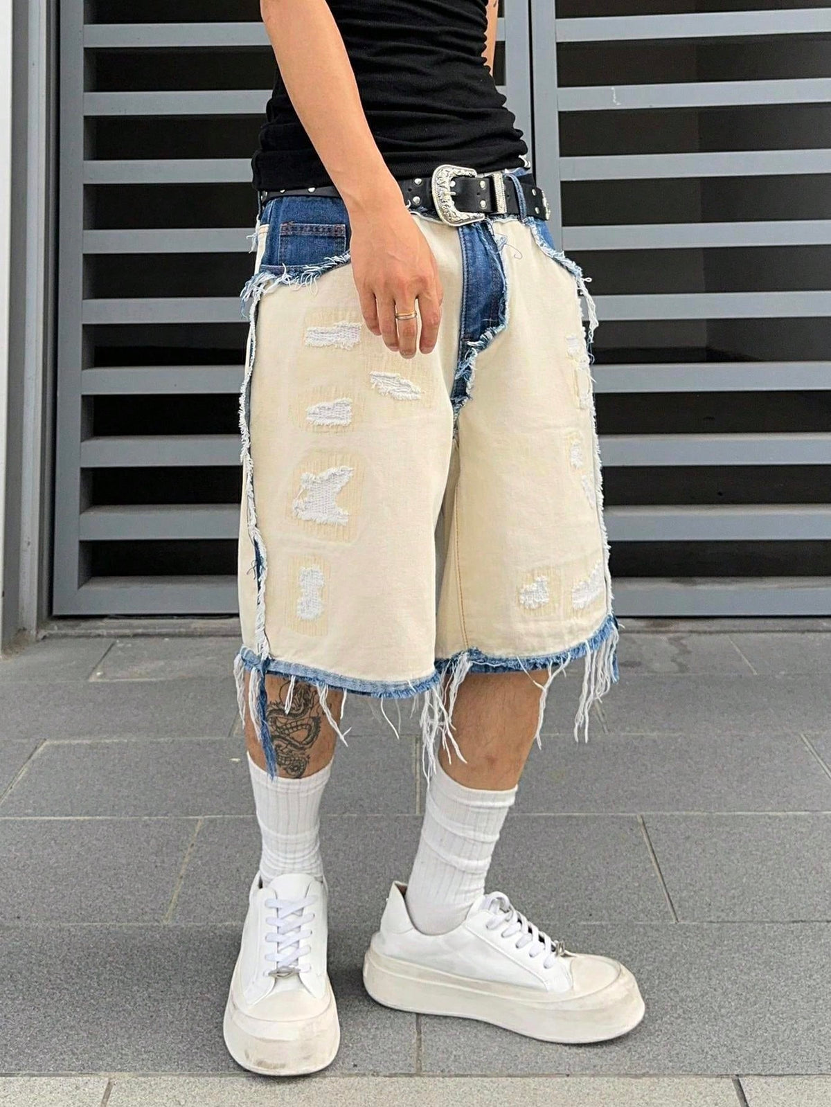 Short Pavtros Denim Bege Punk Jeans - foto 5