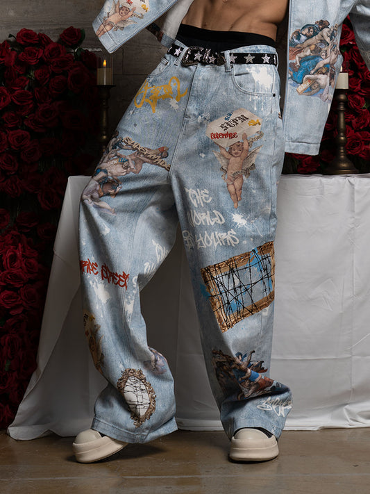Calça Jeans Pavtros Sacred Renaissance Graffiti Light Wash