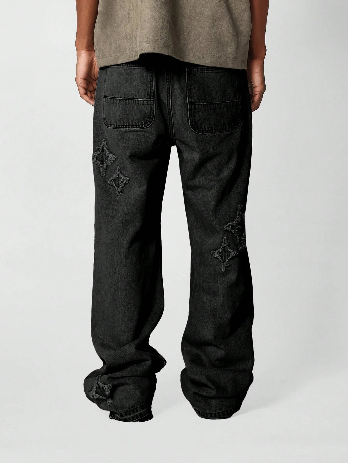 Calça Pavtros Denim Solto com Aplicação Stars