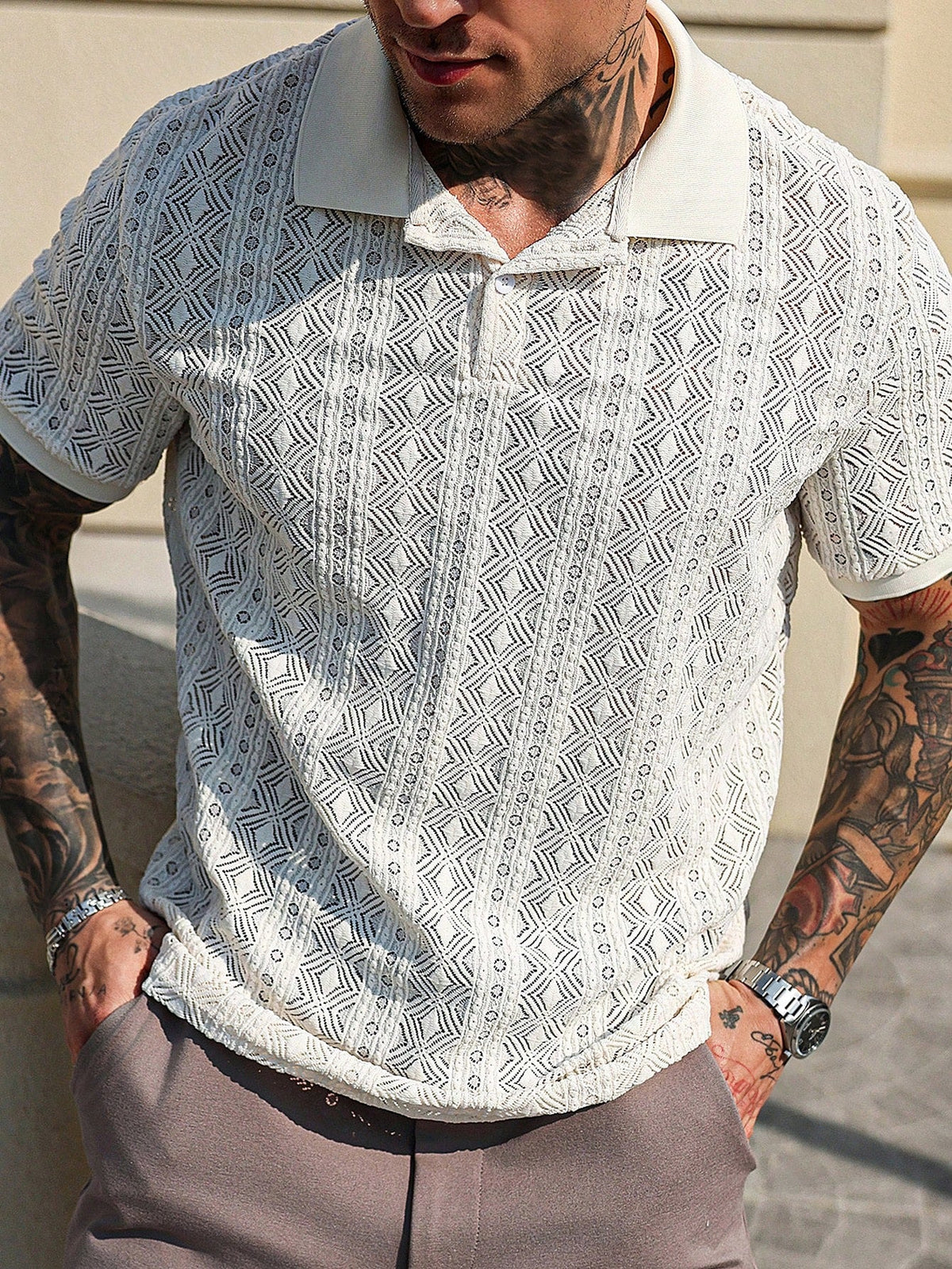 Camisa Polo Pavtros Casual Geométrica Confort
