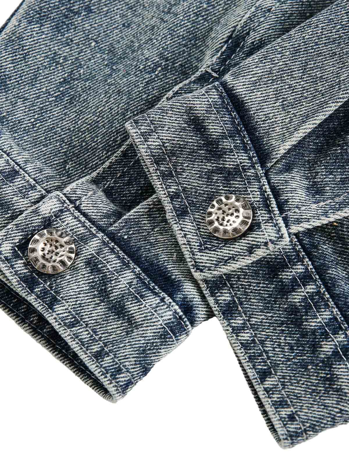 Jaqueta Pavtros Washed Distressed Patchwork Faux Two-Piece Denim - foto 6