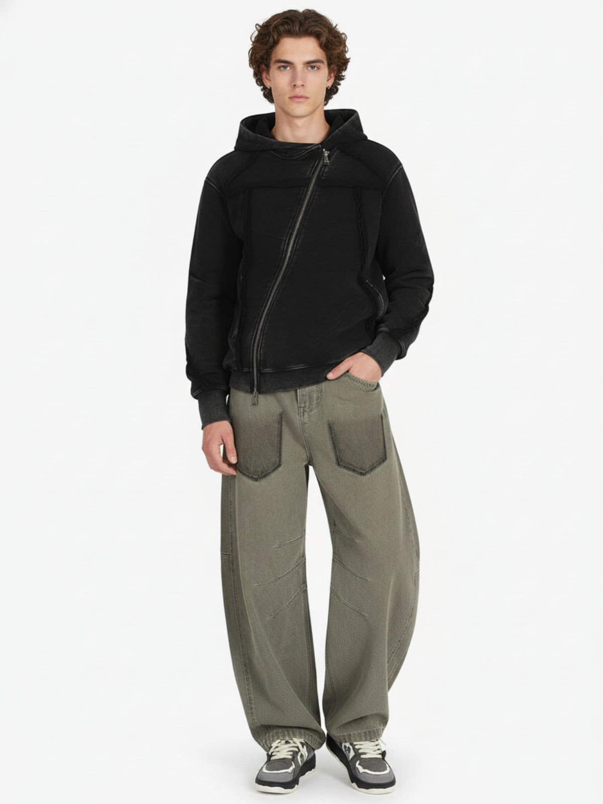 Moletom Pavtros Asymmetric Zip Washed Hoodie