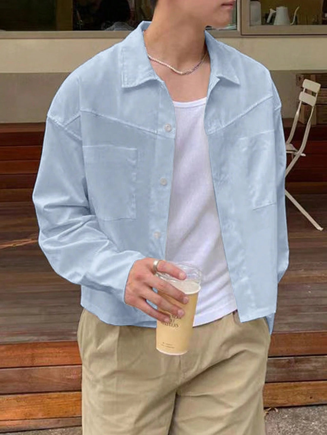 Camisa Pavtros Homme Longa de Manga Comprida Coreana - foto 1