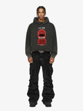Retro Bandit Hat Graphic Distressed Cropped Hoodie