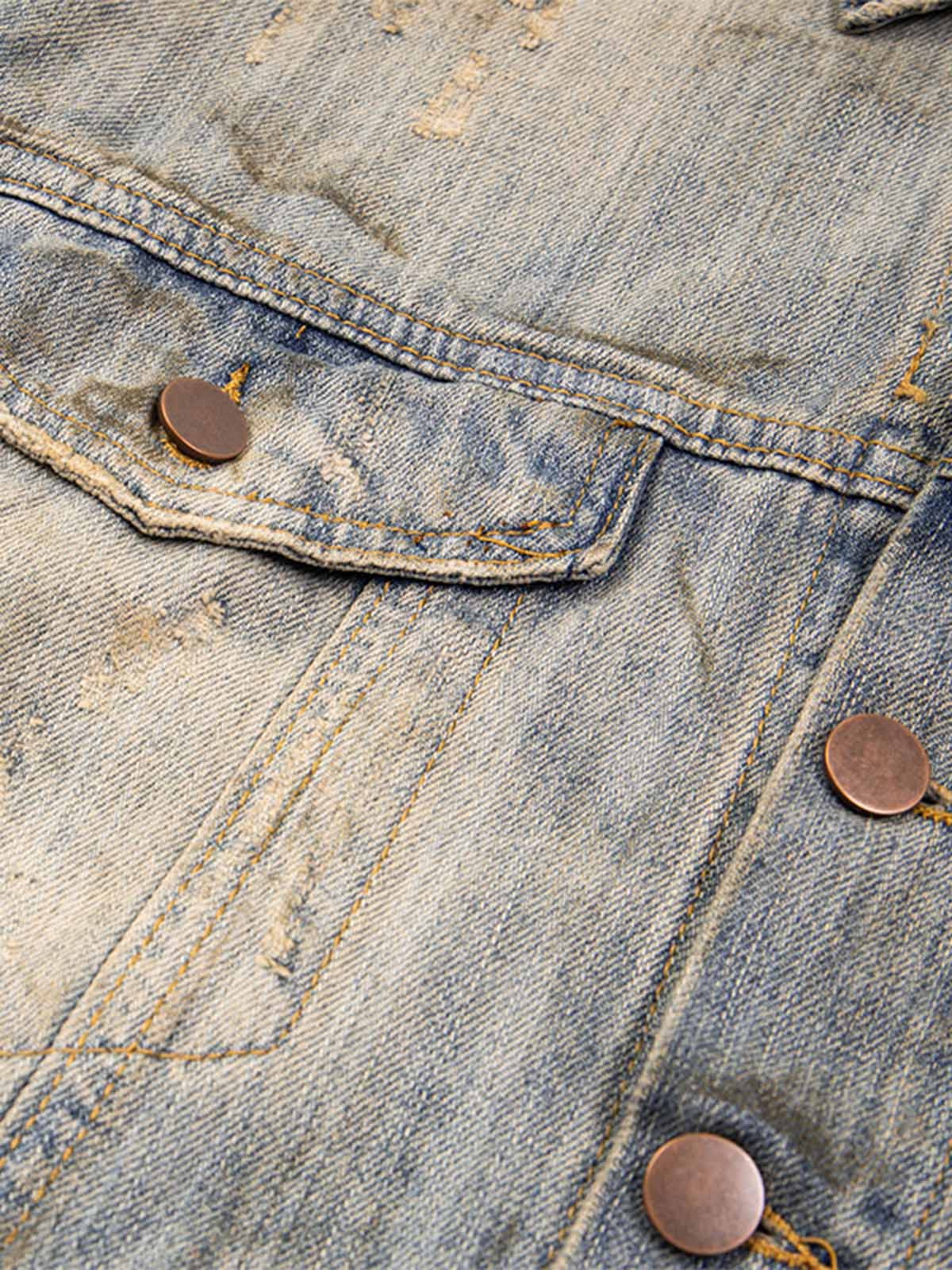 Jaqueta Pavtros Studios Destroyed Oil Wash Denim Jacket — Foto 7