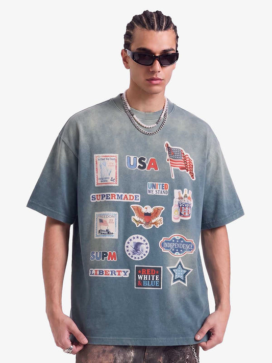 Camiseta Pavtros Studios SuperMade USA Badges Vintage Oversized Tee
