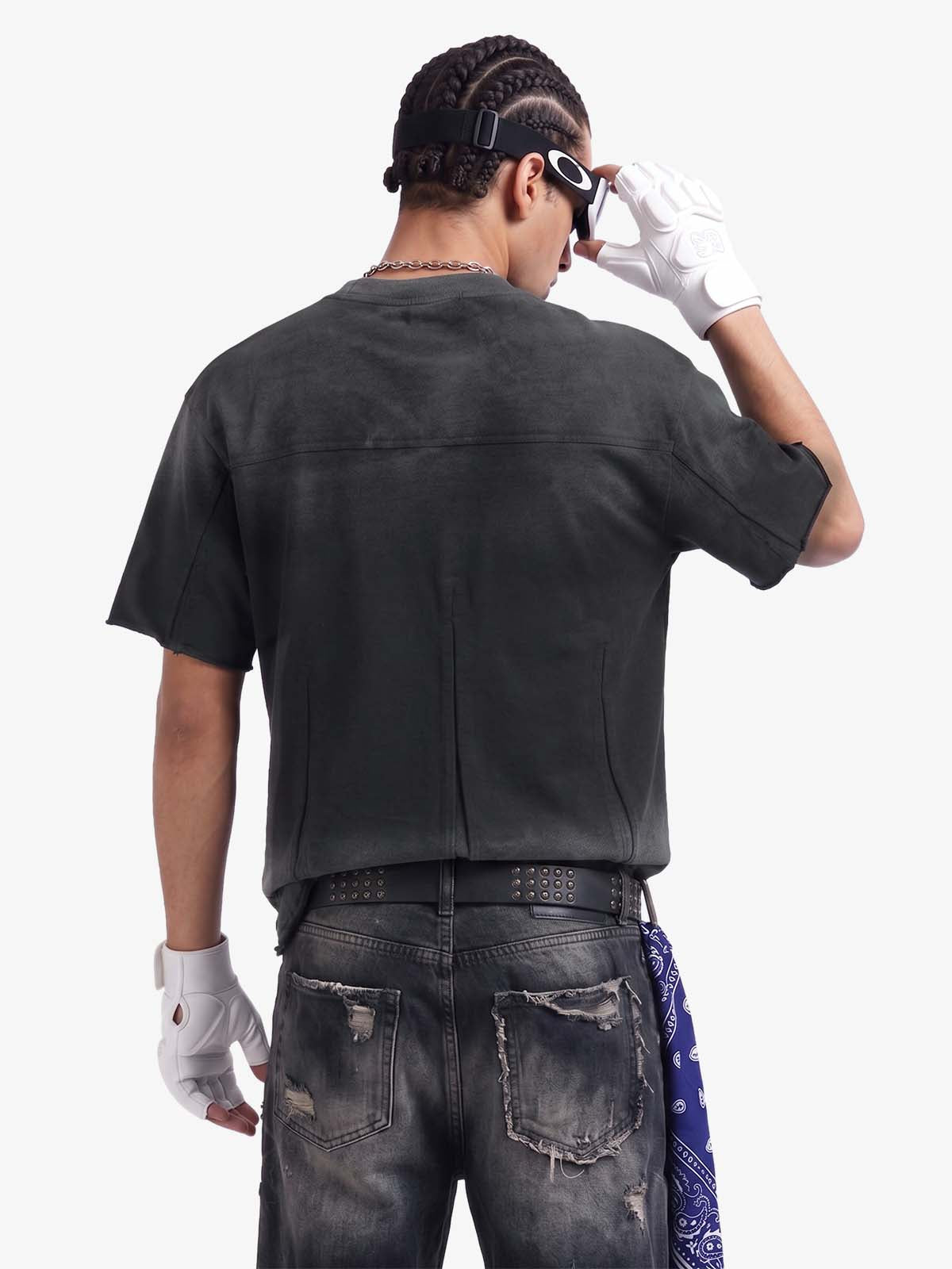 Camiseta Pavtros Minimalist Paneled Washed Black Oversized - foto 3