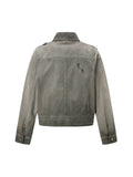 Jaqueta Distressed Irregular Zip Up Denim Jacket