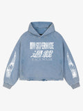 Racing Letter Flame Graphic Distressed Cropped Hoodie