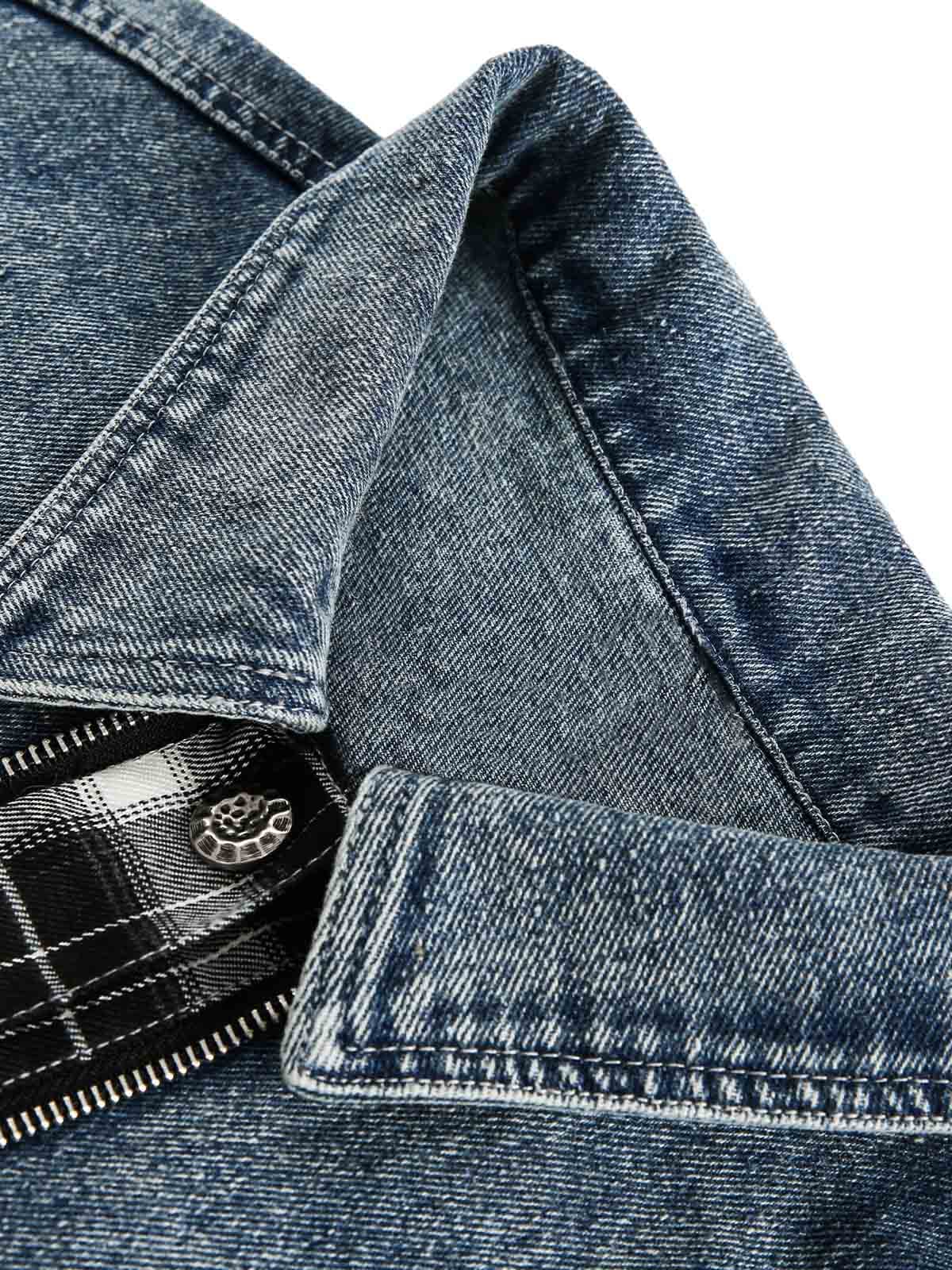 Jaqueta Pavtros Washed Distressed Patchwork Faux Two-Piece Denim - foto 4