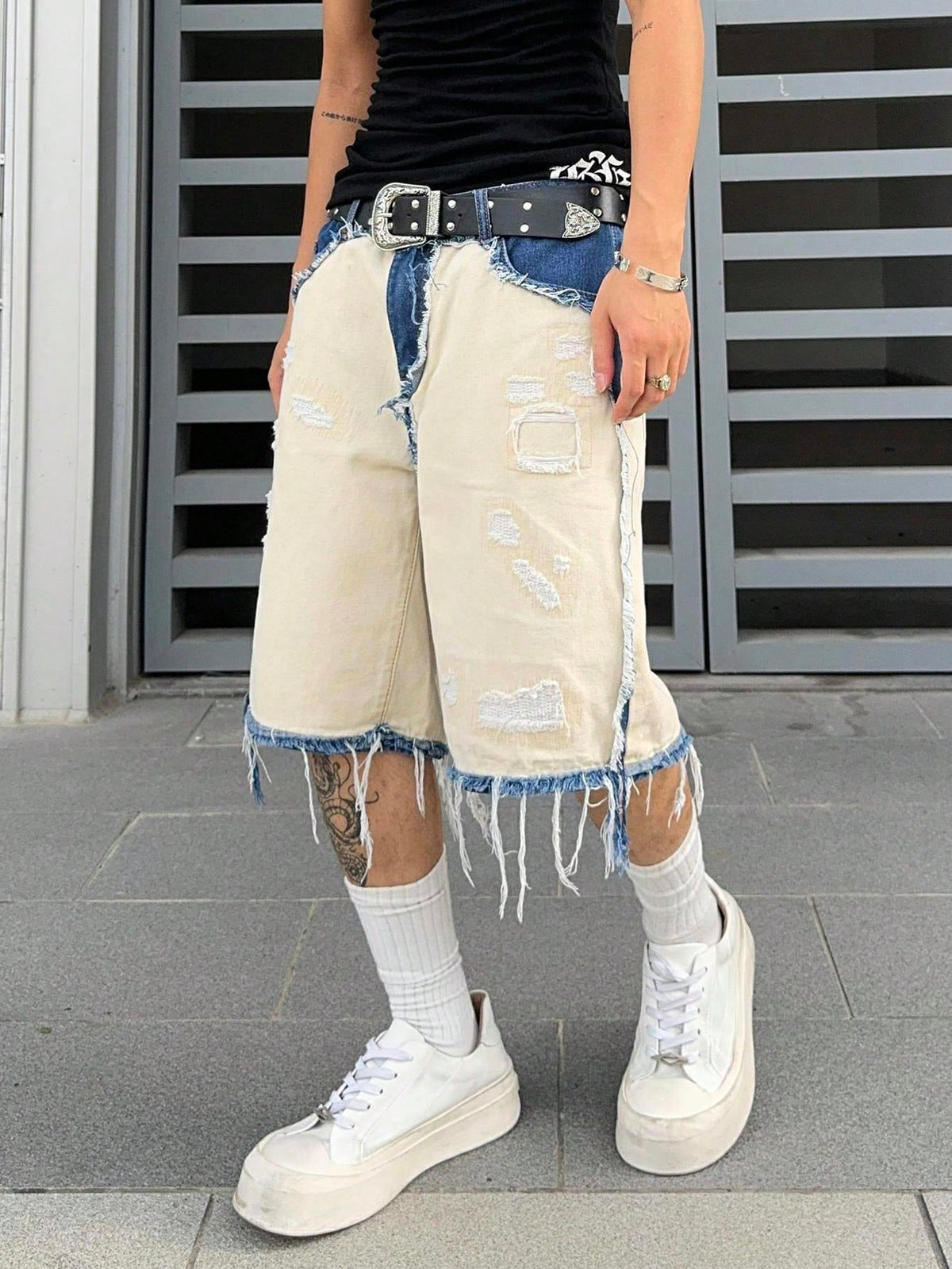 Short Pavtros Denim Bege Punk Jeans - foto 6