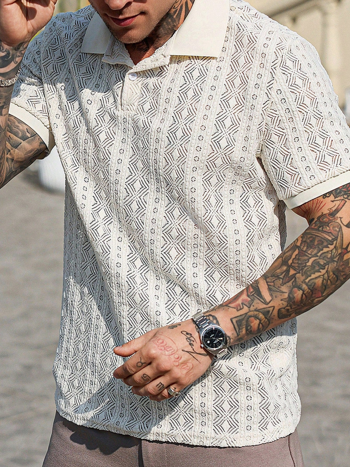 Camisa Polo Pavtros Casual Geométrica Confort