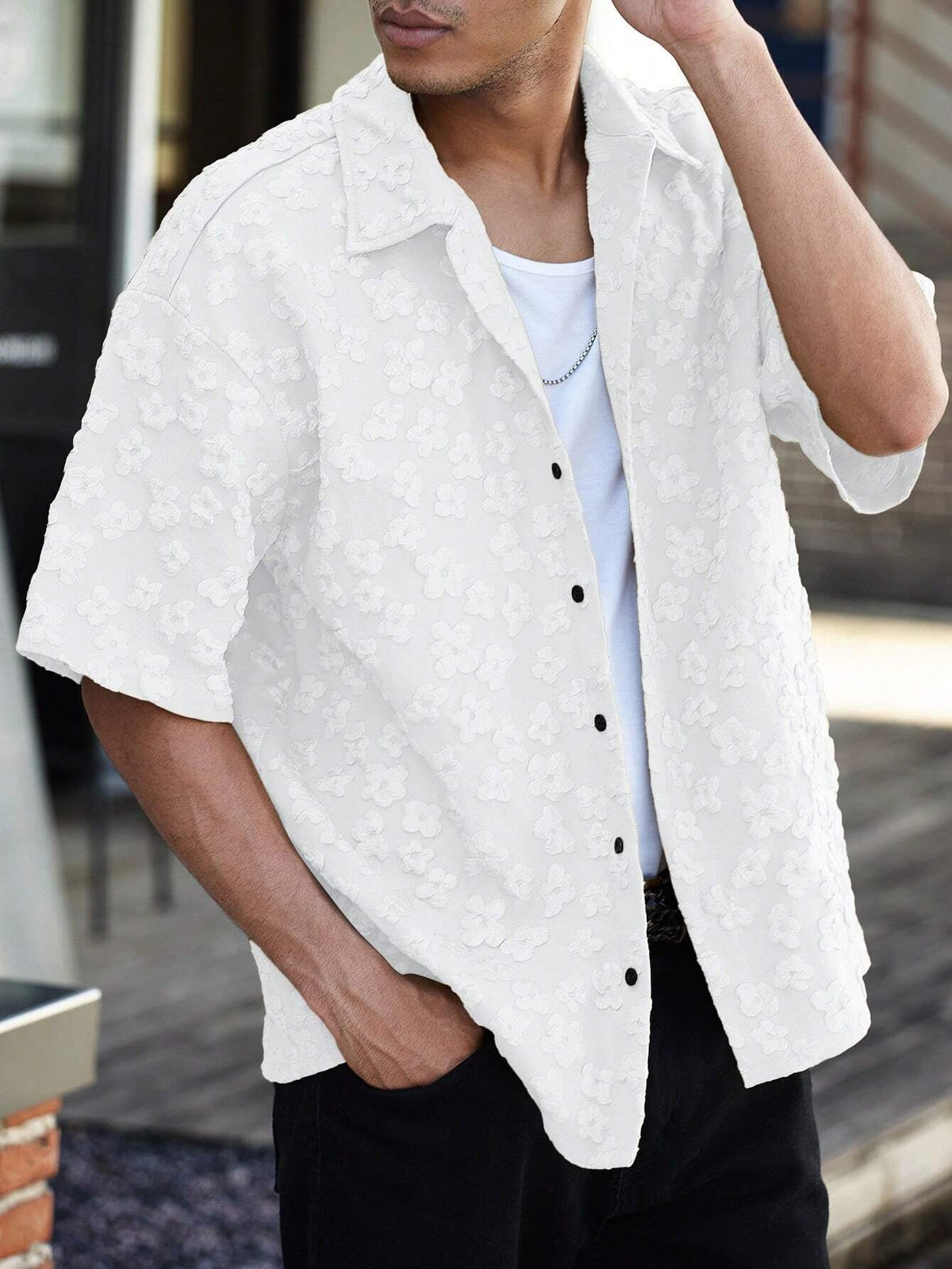 Camisa Pavtros Floeyr de Manga Curta Jacquard