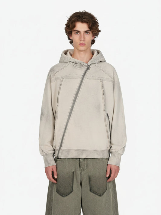 Moletom Pavtros Asymmetric Zip Washed Hoodie