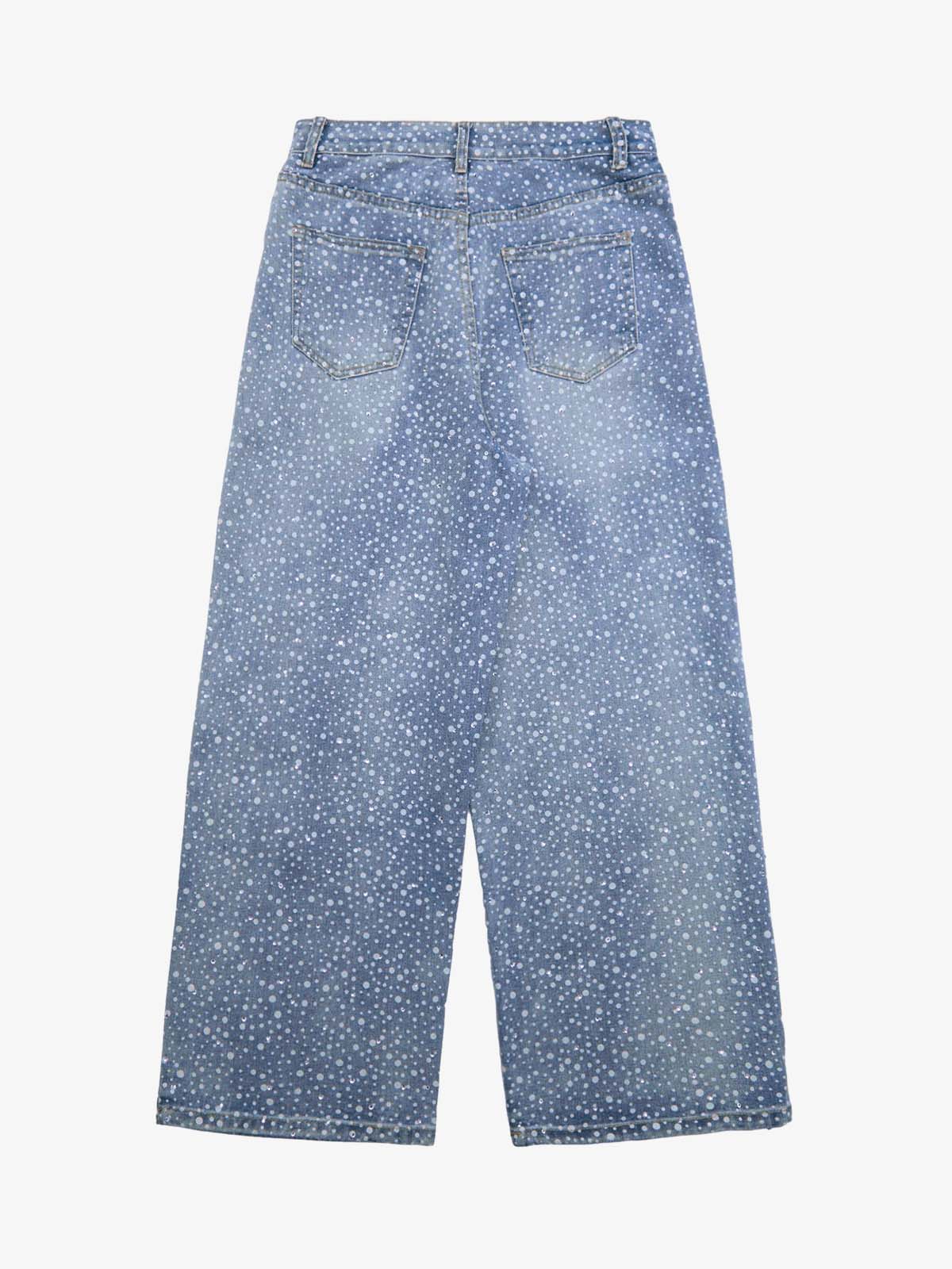 Calça Pavtros Ink Splashed Hotfix Rhinestone Baggy Jeans
