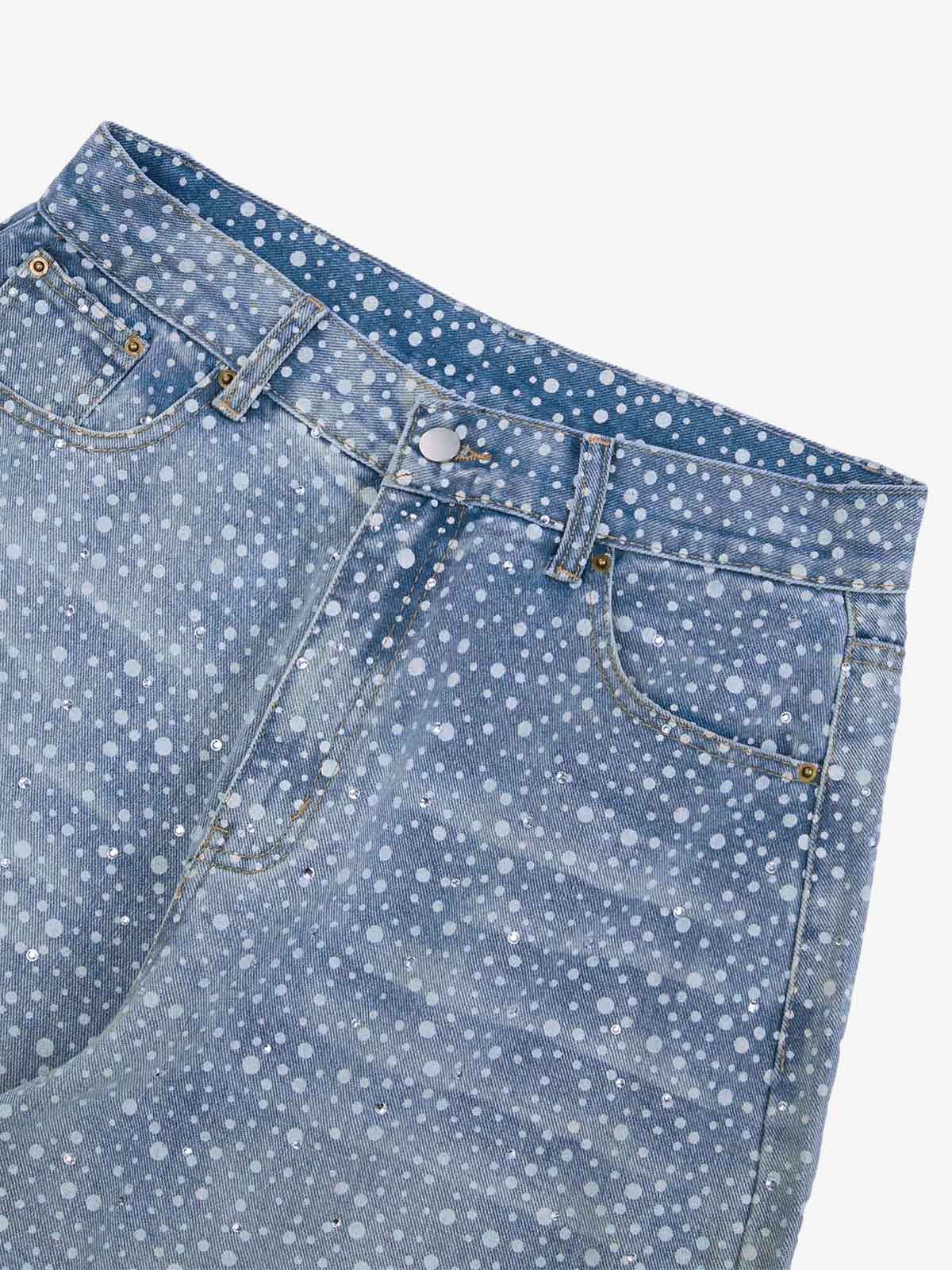 Calça Pavtros Ink Splashed Hotfix Rhinestone Baggy Jeans