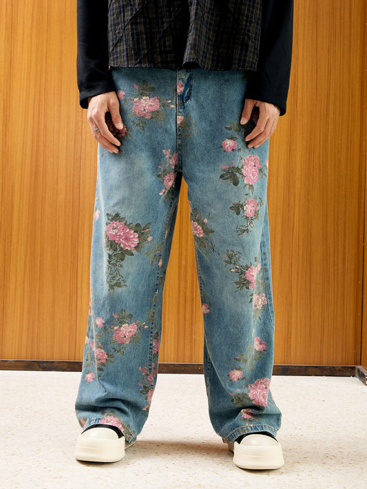 Calça Floral Rose Straight