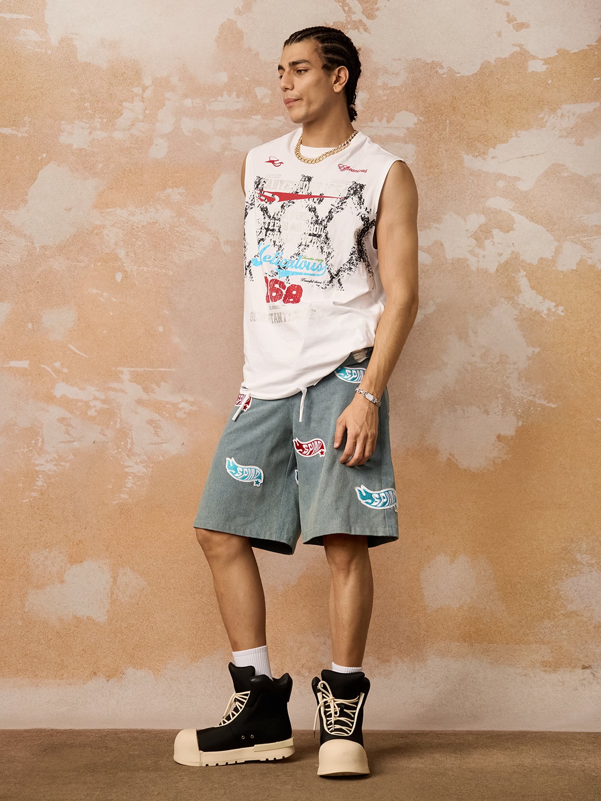 Camiseta Pavtros Retro Tattered Print Vest - foto 5