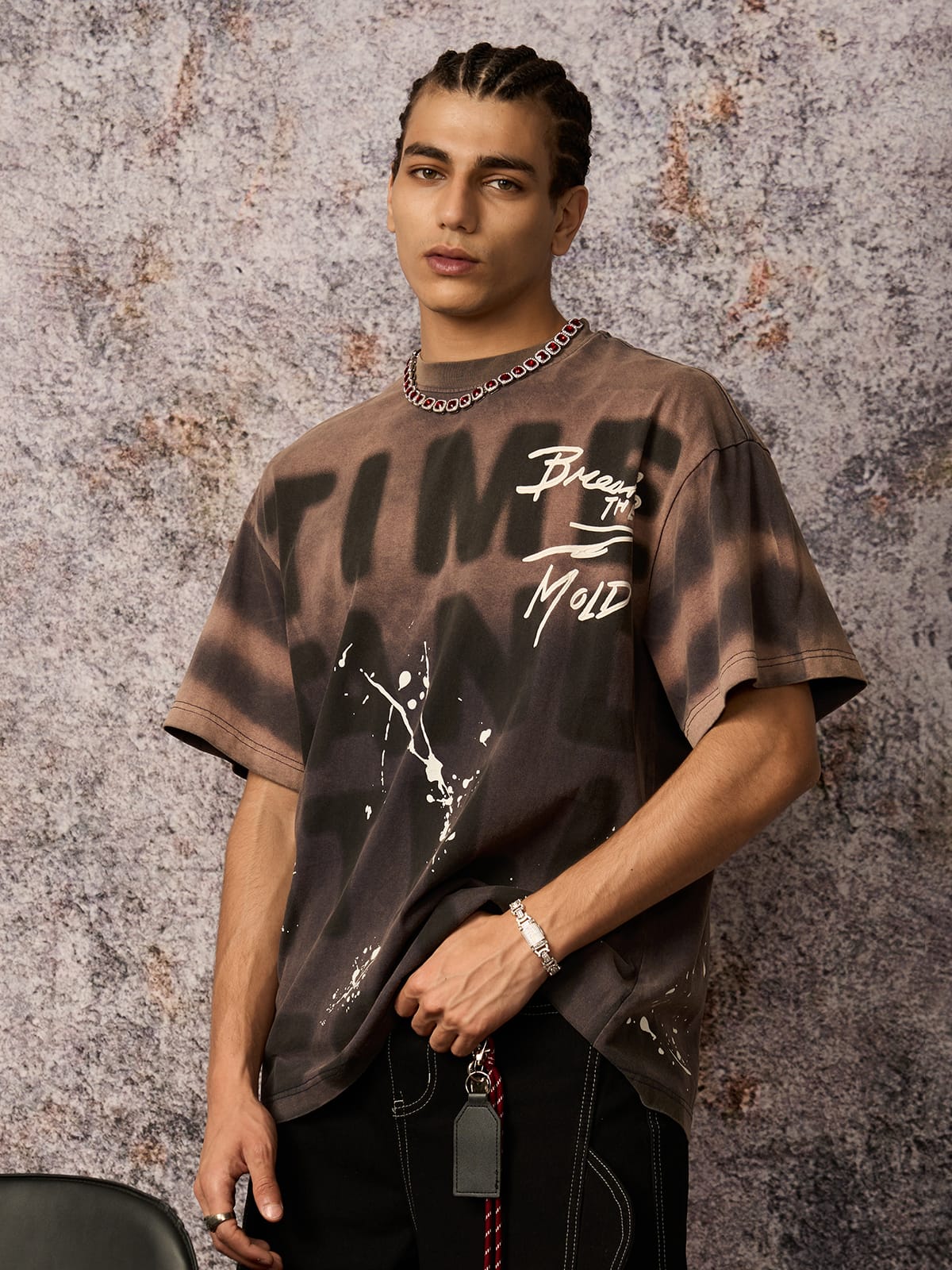 Camiseta Pavtros Oversized Ink Splash Letter