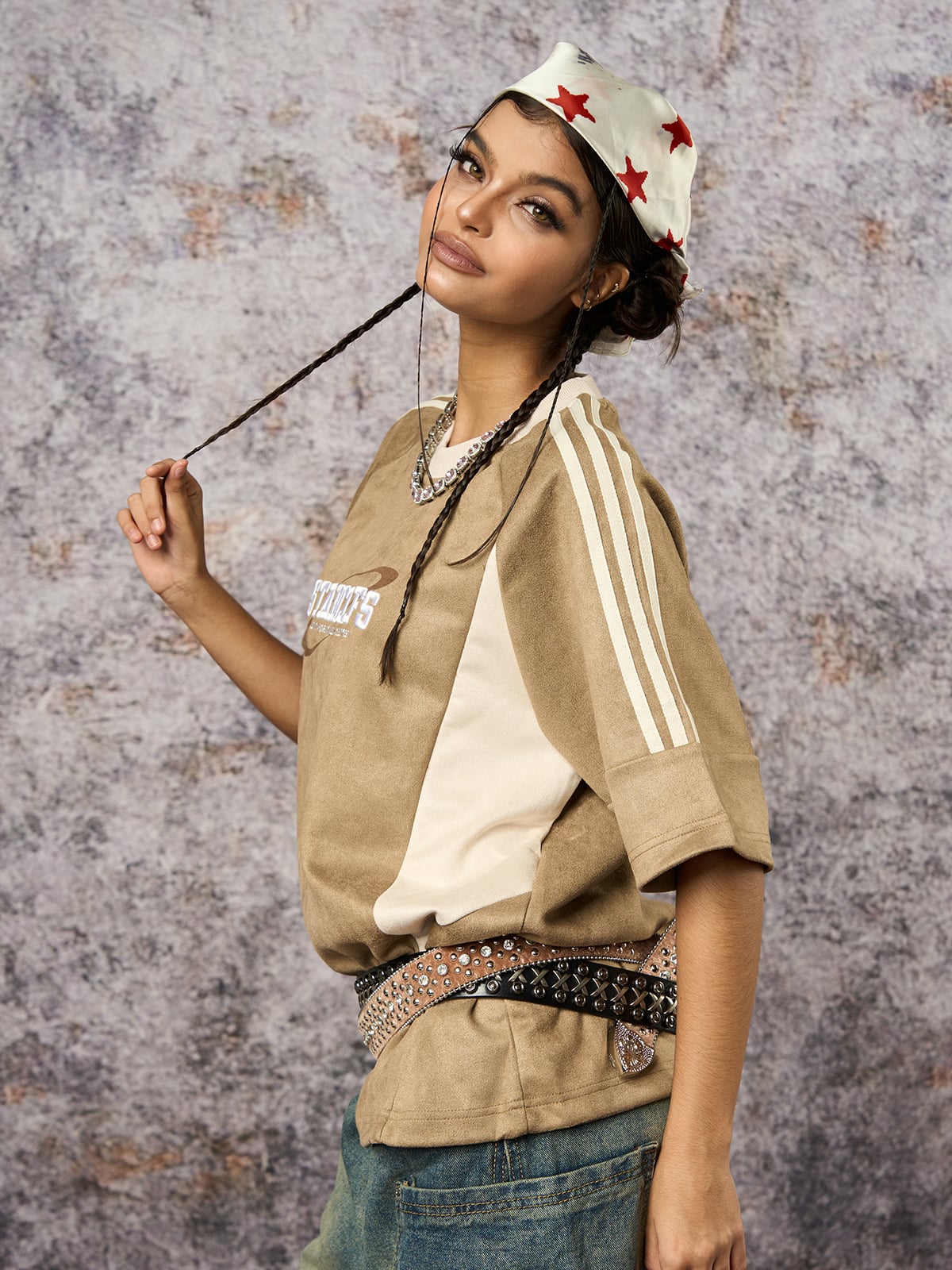 Camiseta Pavtros Suede Contrast Spliced Oversize - foto 5