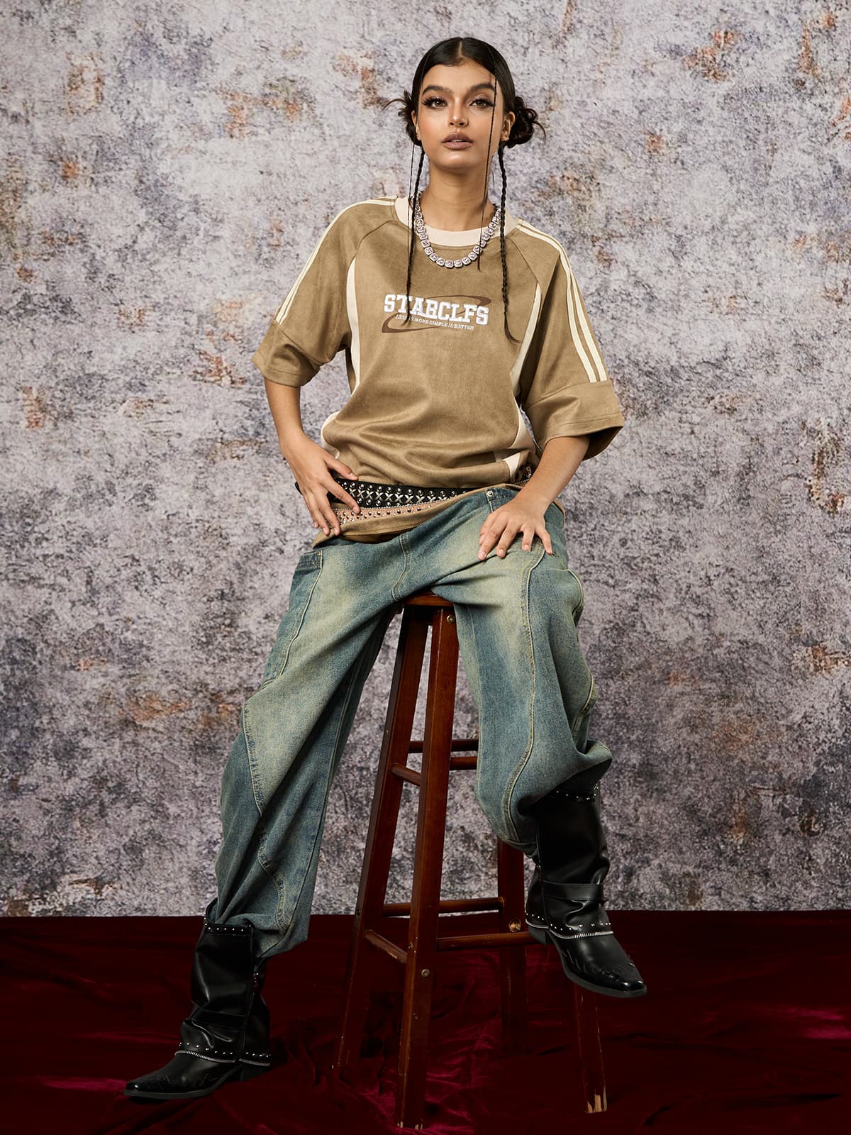 Camiseta Pavtros Suede Contrast Spliced Oversize - foto 13