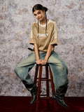 Camiseta Suede Contrast Spliced Oversize