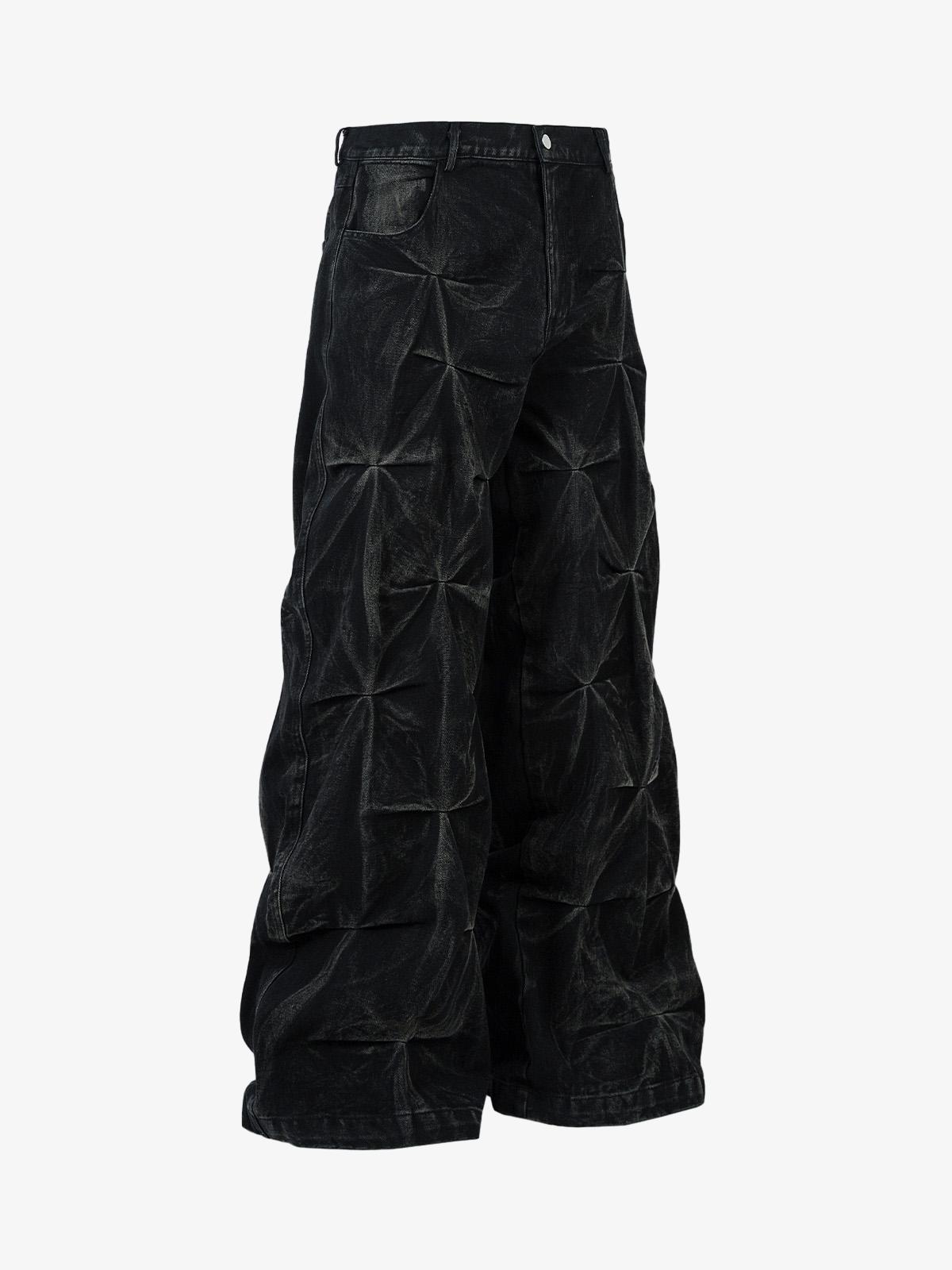 Calça Pavtros Heavy Washed Distressed Pleated Baggy Jeans