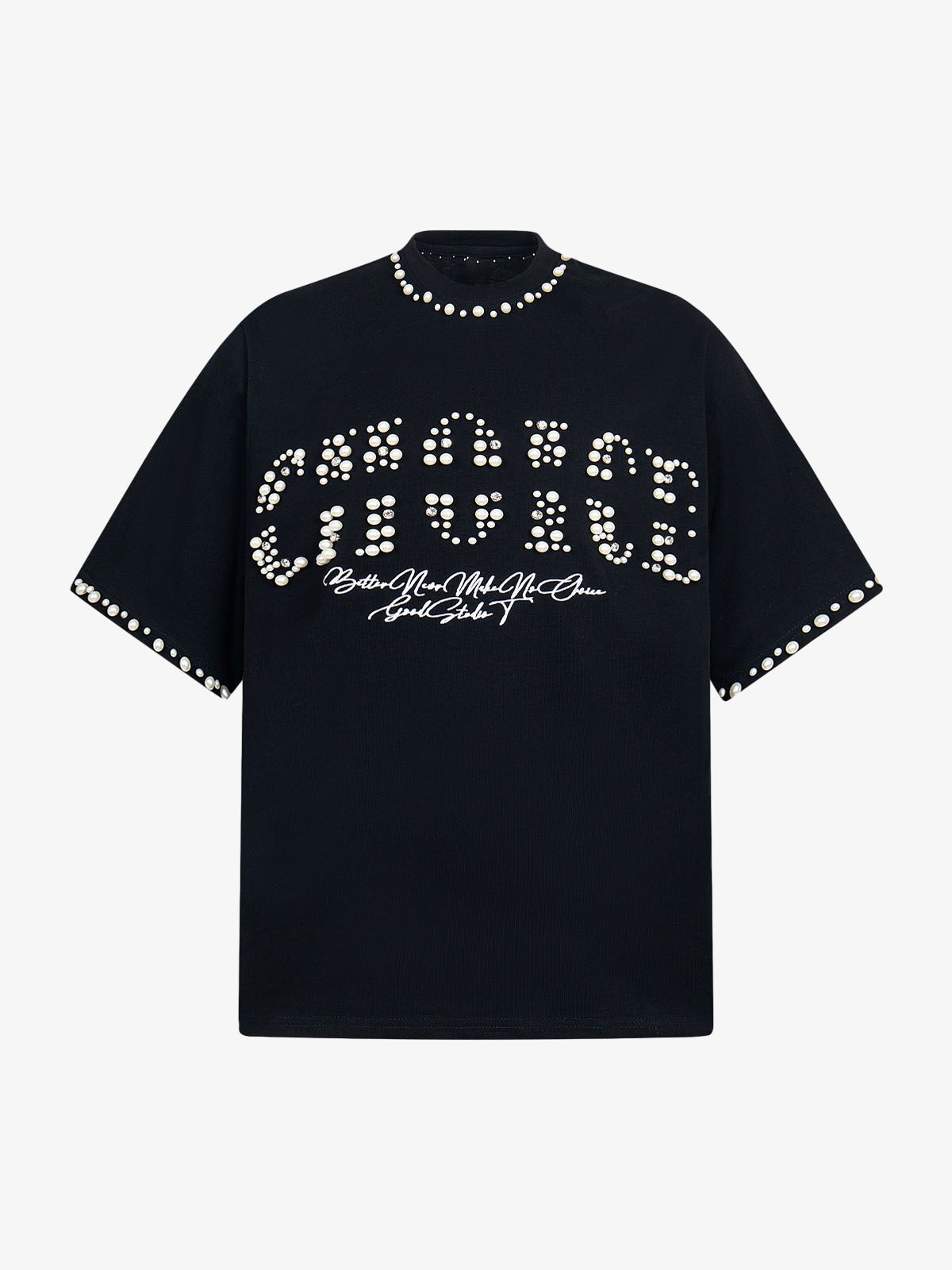Camiseta Pavtros Elegant Pearl-Embellished Oversized