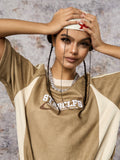 Camiseta Suede Contrast Spliced Oversize