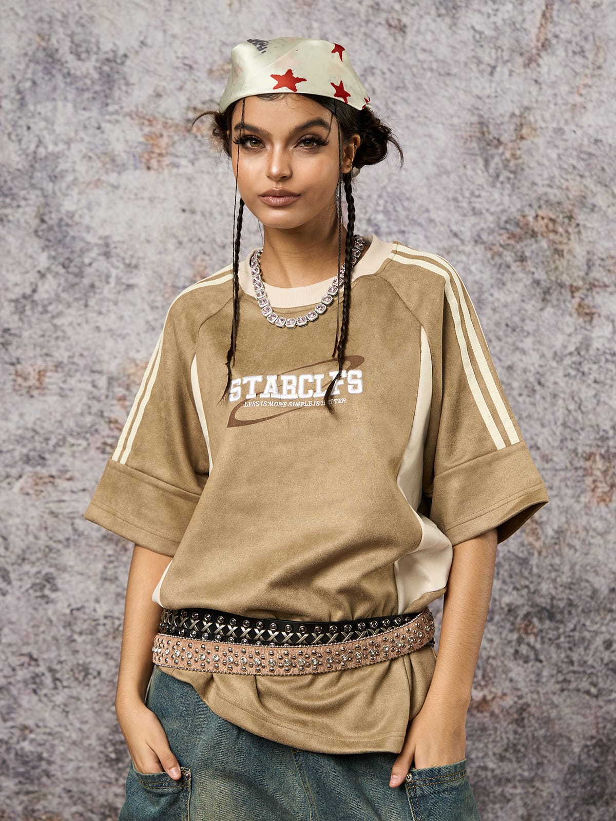 Camiseta Pavtros Suede Contrast Spliced Oversize - foto 1