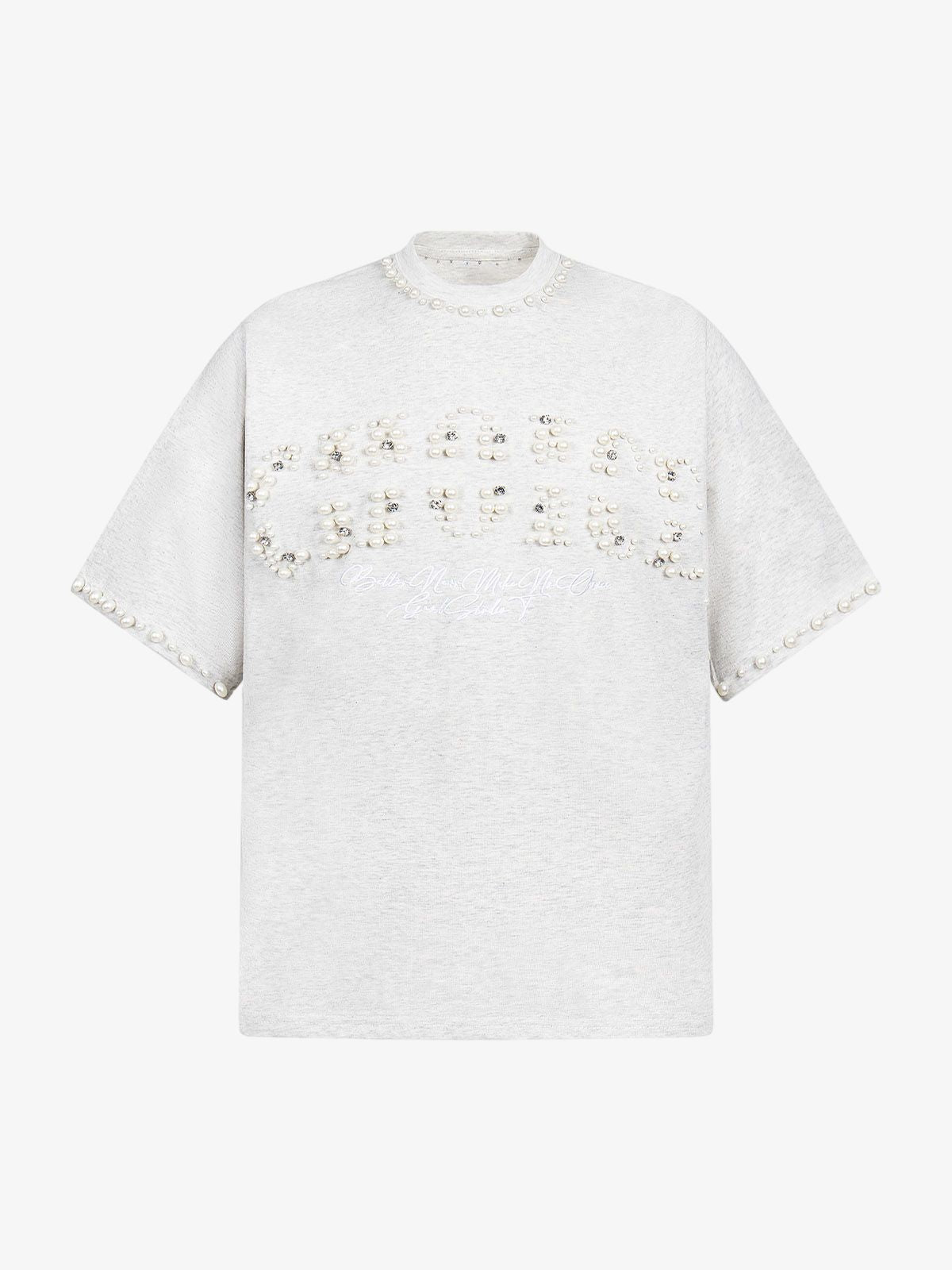 Camiseta Pavtros Elegant Pearl-Embellished Oversized