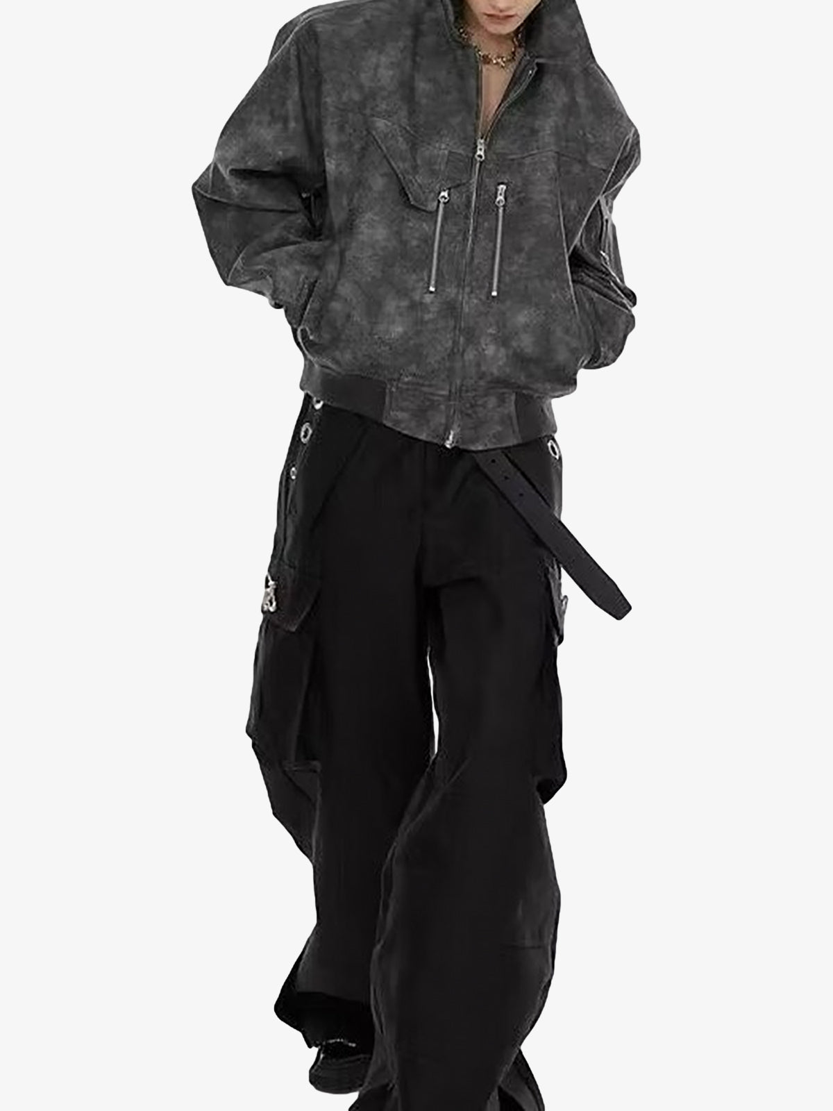 Jaqueta Puffer Moto Suede na cor Cinza