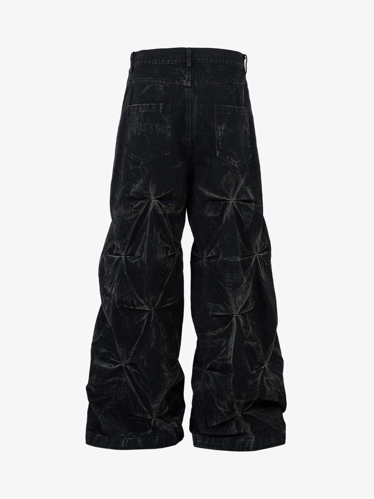 Calça Pavtros Heavy Washed Distressed Pleated Baggy Jeans