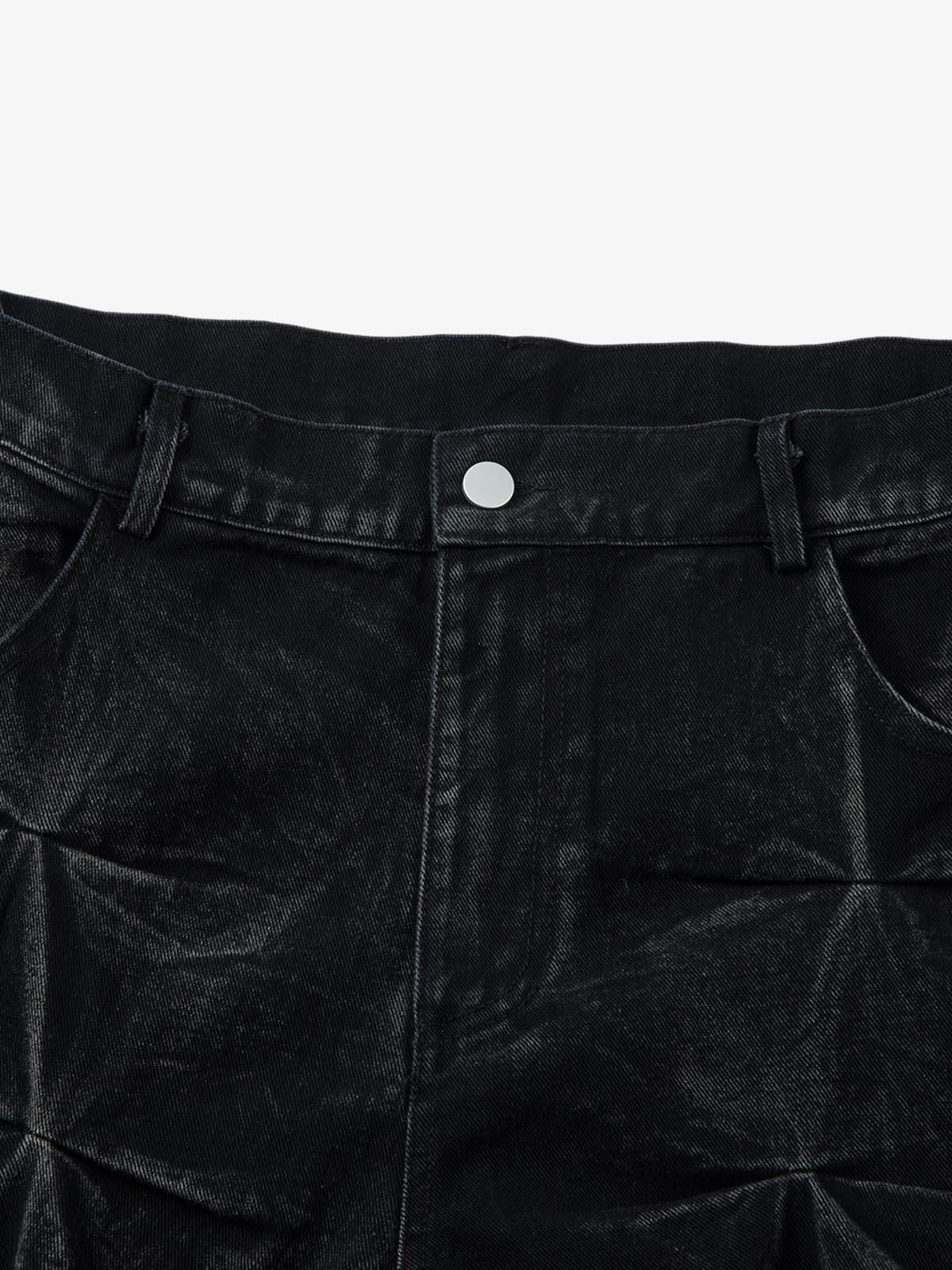 Calça Pavtros Heavy Washed Distressed Pleated Baggy Jeans