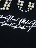 Camiseta Elegant Pearl-Embellished Oversized