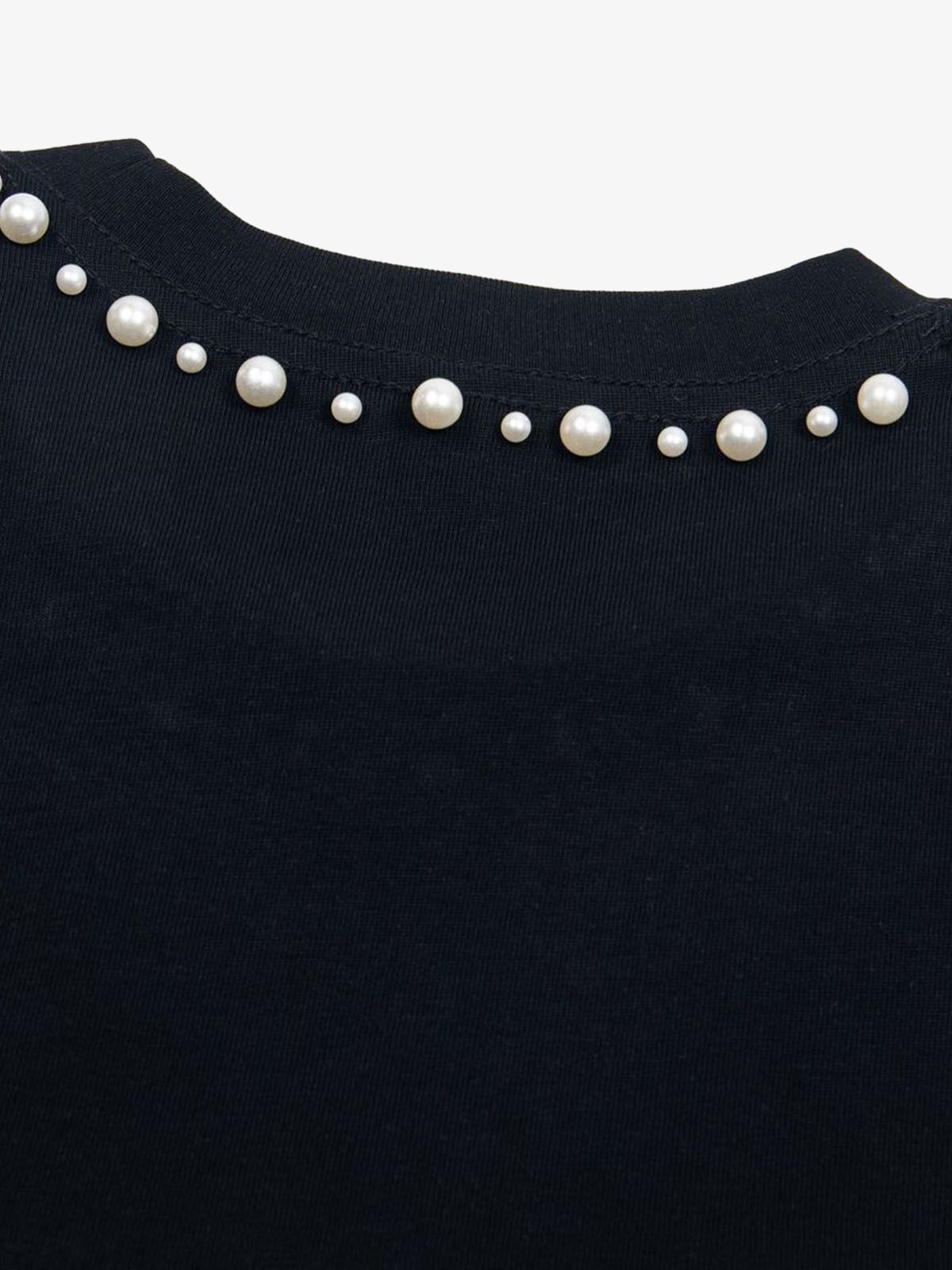 Camiseta Pavtros Elegant Pearl-Embellished Oversized
