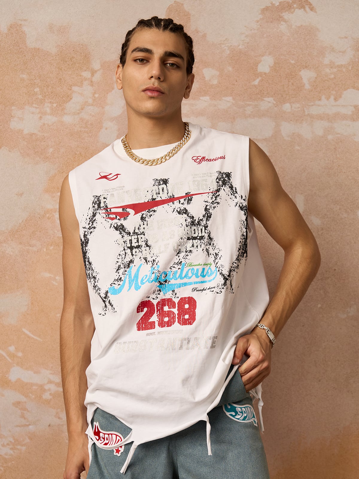 Camiseta Pavtros Retro Tattered Print Vest - foto 1