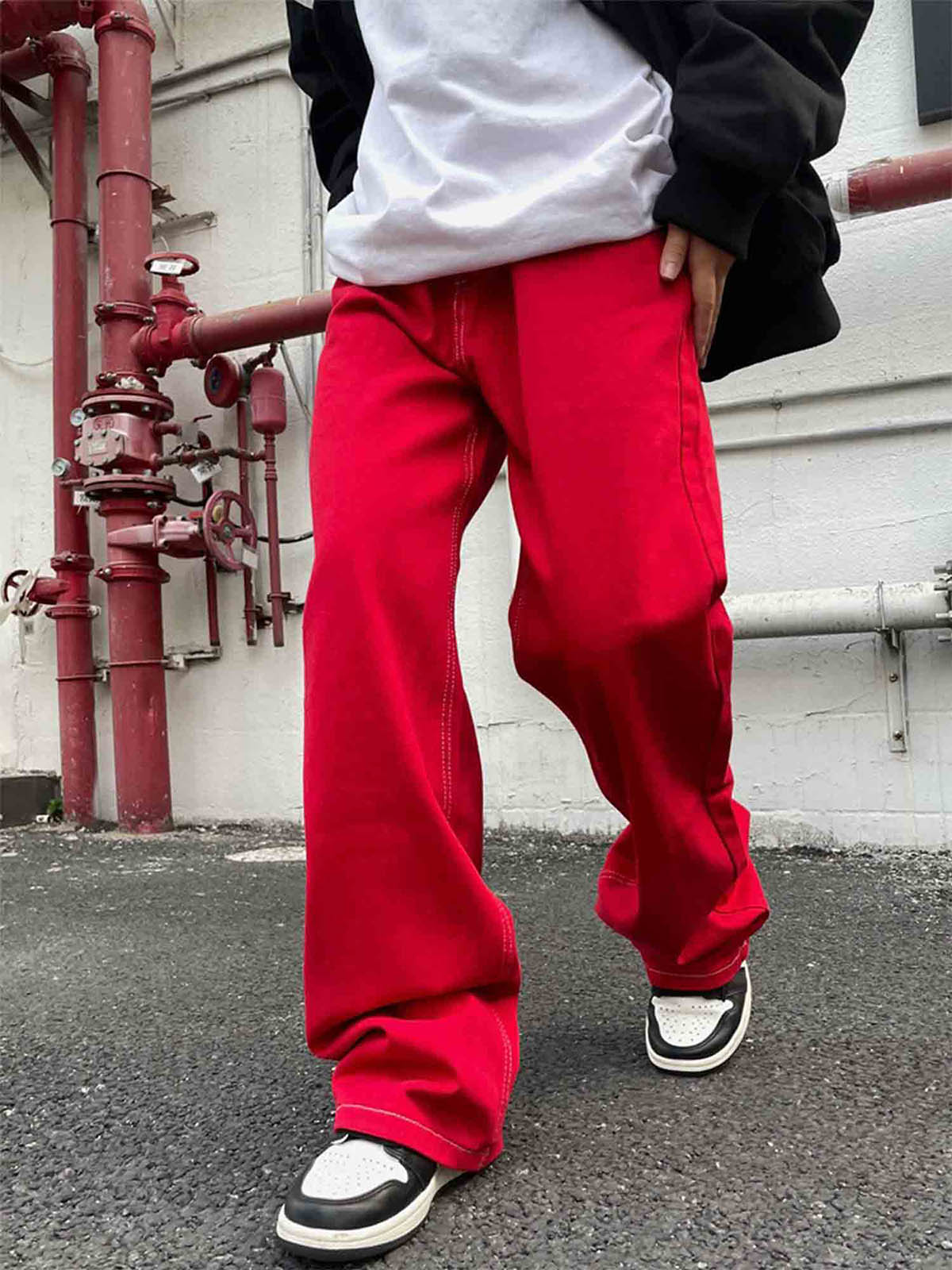 Calça Pavtros Solid Color Casual Jeans Red