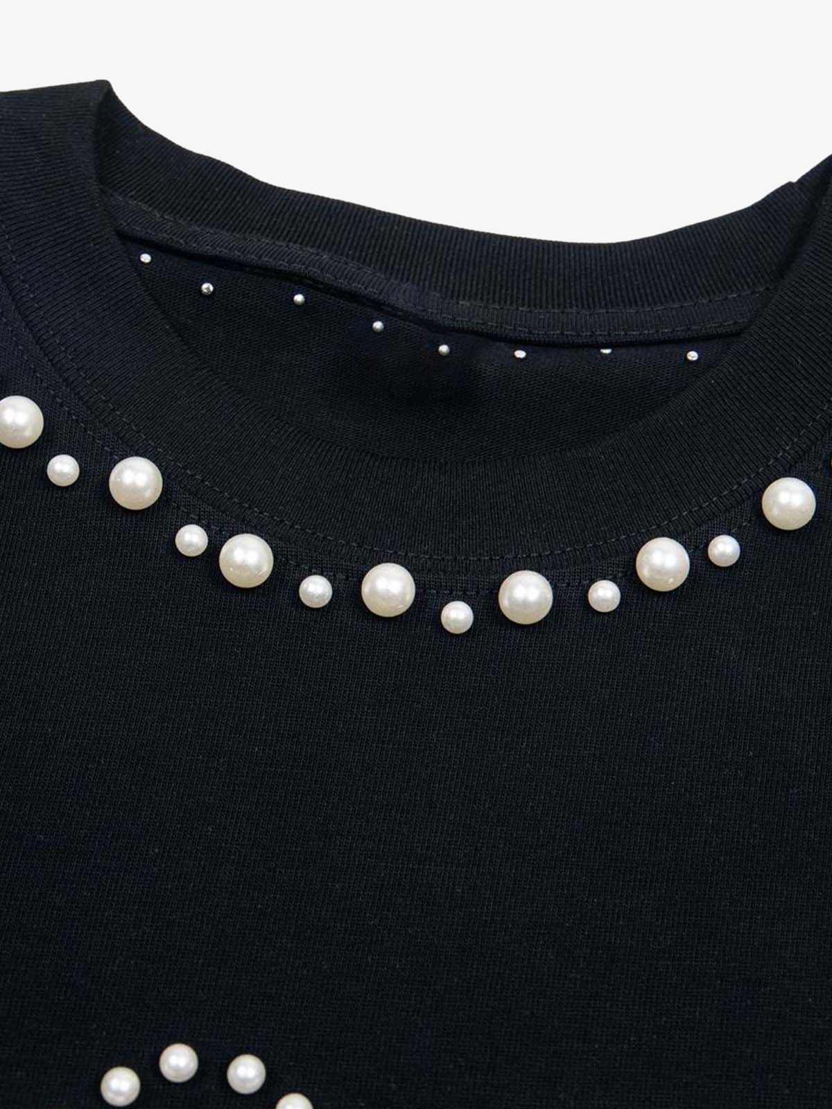 Camiseta Pavtros Elegant Pearl-Embellished Oversized