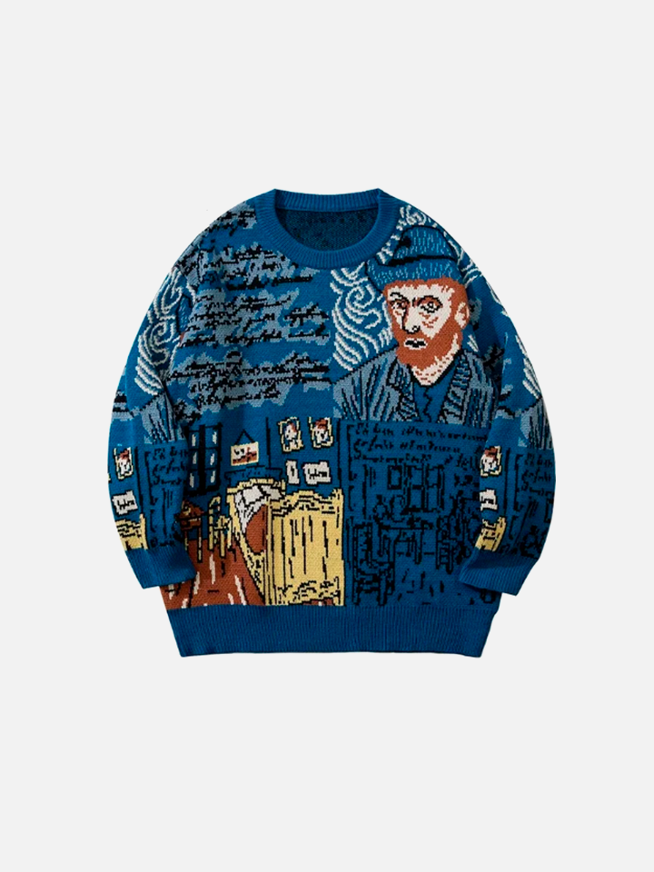 Blusa Suéter Pavtros Azul de lã 'Van Gogh'