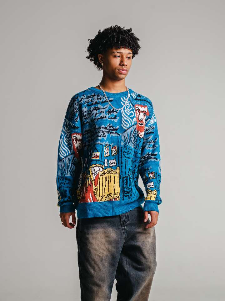 Blusa Suéter Pavtros Azul de lã 'Van Gogh'