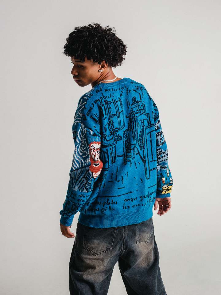Blusa Suéter Pavtros Azul de lã 'Van Gogh'