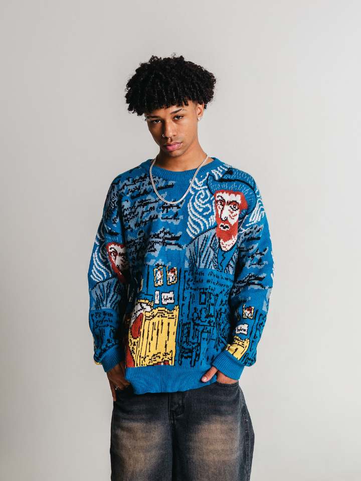 Blusa Suéter Pavtros Azul de lã 'Van Gogh'